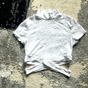 White Crop Top Shirt With Crisscross Cutout